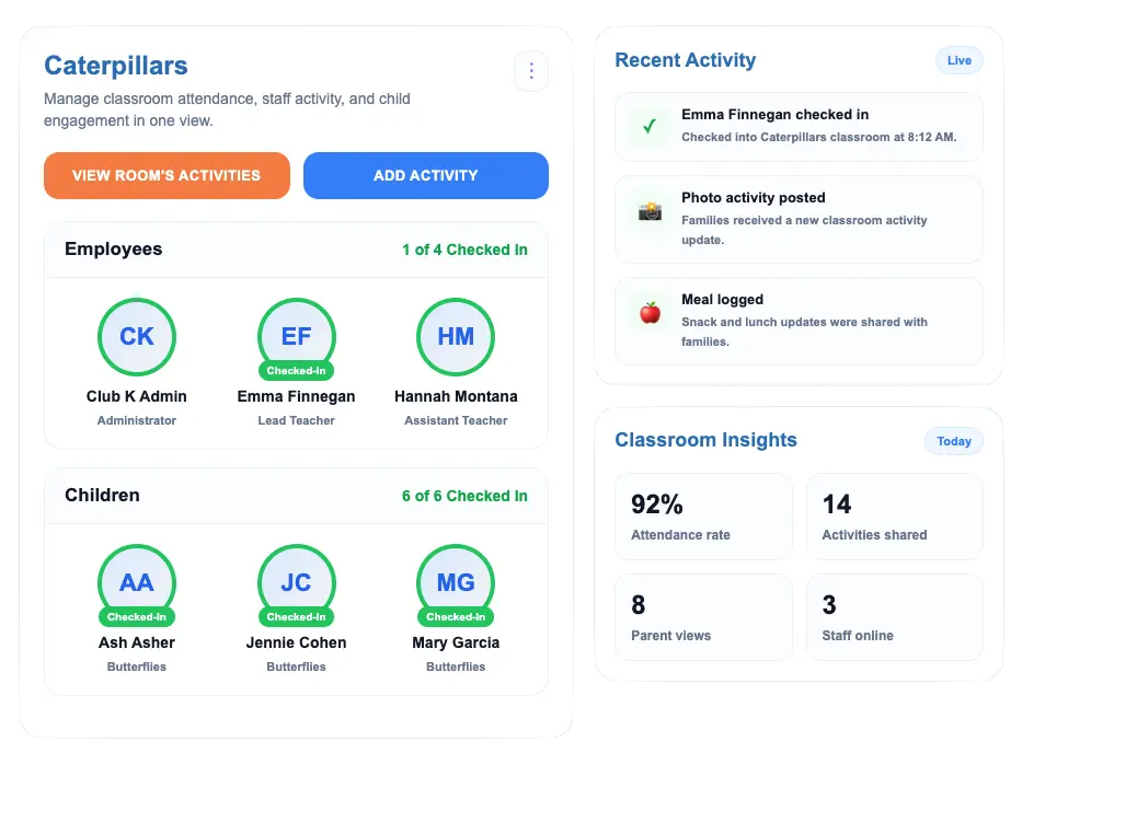 Multi-location childcare scheduling and program management dashboard in ChildPilot